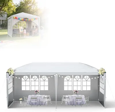 Produktbild von 3x6m Gartenpavillon, Wasserdichtes Partyzelt mit abnehmbaren Seitenwänden, stabiles Stahlgestell für Garten, Terrasse & Events, Grau
