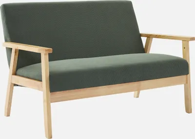 Immagine prodotto di sweeek - Divano a 2 posti con rivestimento in velluto a coste, gambe in legno - Kaki