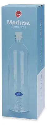 Wasserflasche aus Glas mit Quallen-Design, 1,2 L, blau