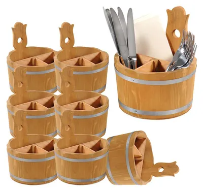 Produktbild von 8 Stück Besteckbox, 3-fach Einteilung - Kiefer - Ø 17cm