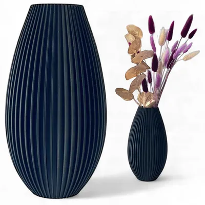Produktbild von Bruchsicher Moderner Rillierter Blumenvasen 20cm Schwarz