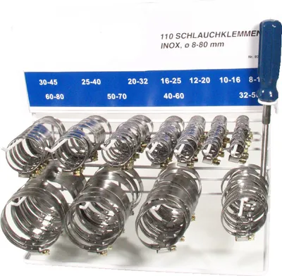 Produktbild von Rostfreier Edel-Stahl Schlauchklemmen Sortiment 110-tlg. Spannbereich 8-80 mm