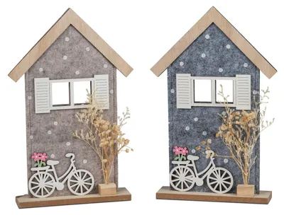 Produktbild von 2er Set Dekoobjekte Häuser mit Fahrrad H. 31cm grau creme aus Filz Formano F26