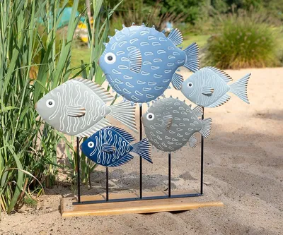 Zdjęcie produktu dla Gilde Standrelief, "Ocean", Fischmotiv, Metall, grau, hellblau, dunkelblau, VE 2, L. 13 cm, B. 65 cm, H. 55 cm 69763 4063387697634
