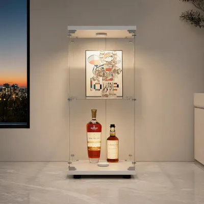 Produktbild von ProximaX  Glasvitrine Standvitrine in Weiß, 86.2x40.4x36.5CM Modern Glas Vitrine Vitrinenschrank mit 2 Böden und LED aus ESG für Sammlerstücke Bücher Wein