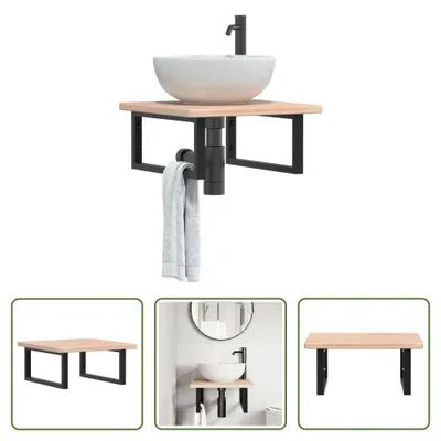Immagine prodotto di The Living Store Piano lavabo con staffa in acciaio e legno massiccio di rovere