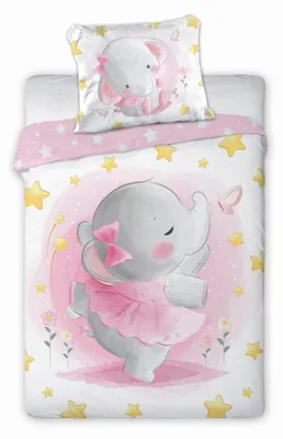 Produktbild von Baby Bettwäsche Set mit rosa Elefant 2 tlg. 100x135 cm 100% Baumwolle
