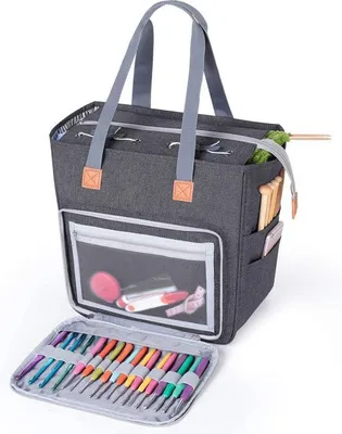 Image de Sac à crocheter pour la laine, sac, tricot, crochets, accessoires, gris, pour les projets en cours