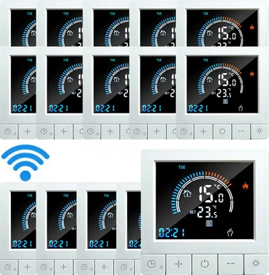 Obrázok produktu pre 15X Programovateľný digitálny termostat s detskou poistkou, WiFi LCD izbový termostat NTC senzor, 16A elektrické vykurovanie, teplá podlaha, podlahové vykurovanie pod omietku, nástenný termostat vnútorný teplomer, biely