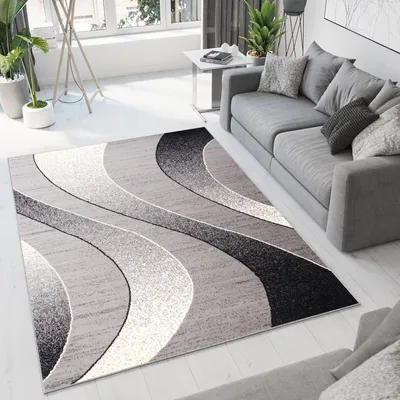 Obrázok produktu pre Koberec obývacia izba spálňa krátky vlas moderný dizajn vlny pruhy sivá krémová čierna ľahko strakatý jedáleň ÖKOTEX 80 x 150 cm