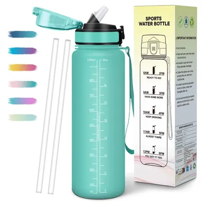 Produktbild von Mulbijeo 1L Trinkflasche: BPA-frei auslaufsicher mit Strohhalm