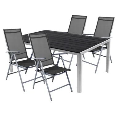 5tlg Gartenmöbel Set Alu Polywood 180x90x74cm + 4 Hochlehner mit Textilen