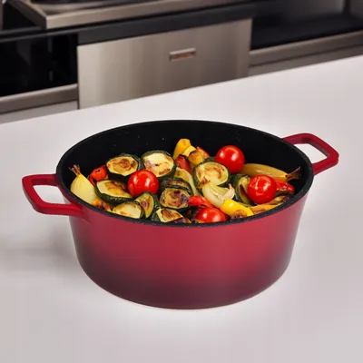 Produktbild von KAMILLE Topf FERRAN Aluminiumtopf 6,5 l Induktion rot Kochtopf Marmortopf mit Deckel