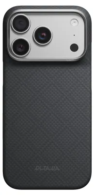 Produktbild von Aramid Handyhülle für iPhone 18 Pro / 17 Pro, PITAKA Edge Ultra-Slim Case PitaTap mit MagSafe, Schwarz und Grau mit Rautenmuster