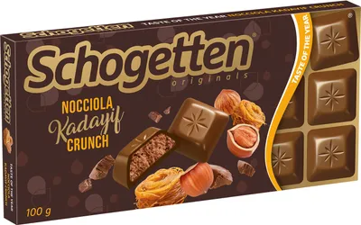 Produktbild von Schogetten Vollmilchschokolade mit Haselnusscreme und knusprigem Kadayif, 100 g
