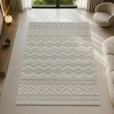Produktbild von Boho Teppich mit moderner Loop-Struktur für Wohnräume Beige Größe - 200 x 280 cm