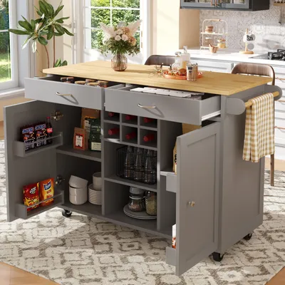 Produktbild von Odikalo Kücheninsel Küchenschrank Buffetschrank Speisewagen Esstisch Multifunktion Grau