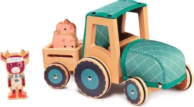 Obrázek produktu pro Dřevěný traktor s přívěsem a zvířátky Lilliputiens