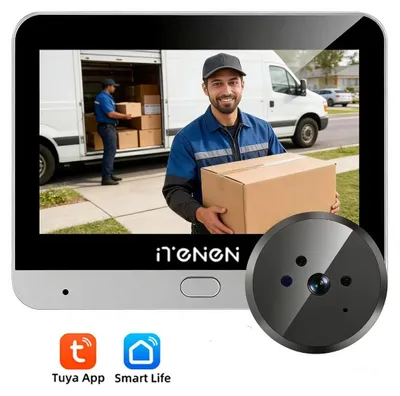 Image de Caméra de surveillance pour porte - Wi-Fi - 3 MP - Grand angle de 140° - Vision nocturne - Écran couleur de 10,9 cm - Batterie de 5000 mAh - Argent