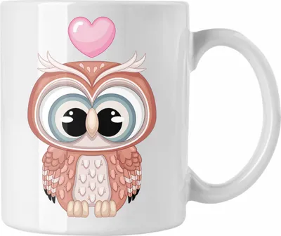 Produktbild von Trendation - Eulen Grafik Herz Tasse (Weiß)