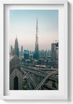 Produktbild von Das moderne Dubai aus der Vogelperspektive– Wandbild mit Rahmen – Gerahmtes Bild  – Wanddekoration – 40x60 cm – Weiß