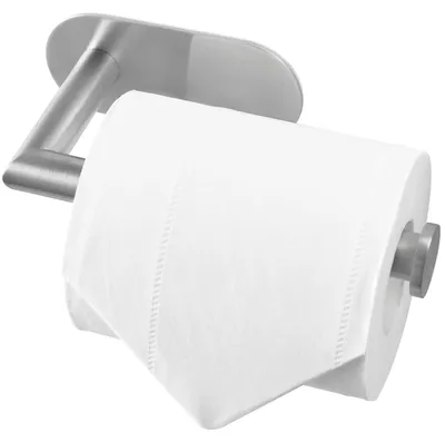 Productafbeelding van Toiletpapierhouder van geborsteld, zilverkleurig nikkel, geen boren nodig, gemaakt van roestvrij staal SUS304, geschikt voor keuken en badkamer.