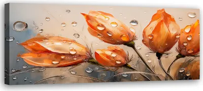 Produktbild von Leinwandbild Tulpen Orange Blumen Tautropfen 90x30 Feeby Orange bild für die wand bereit zum aufhängen