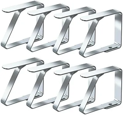 Produktbild von Blooven 16 Stück Tischtuchklammern Edelstahl, Tischdeckenklammer Tischabdeckungsklemmen Tischdecke Clips Tischtuch Clips Silber, Für Tischplatten mit 1–3 cm Stärke (Klein x 8 Stück)