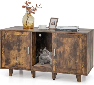 Produktbild von FANTASK 120x52x65cm Katzenklo Schrank, Katzenhaus mit 2 Türen & Kratzbrett & Ein