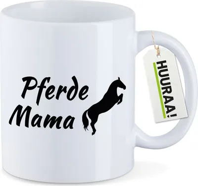 Produktbild von Huuraa Kaffeetasse Pferdemama Silhouette 330ml Weiß Keramik Kaffeebecher Geschenkidee