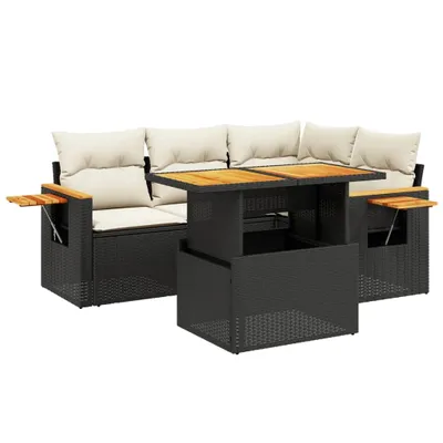 Produktbild von vidaXL 5-tlg. Garten-Sofagarnitur mit Kissen Schwarz Poly Rattan