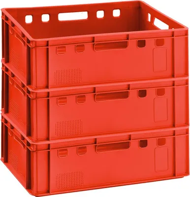 Image de Caisses à viande E2 60x40x20cm Caisse de stockage Eurobox en provenance d'Allemagne, convient pour aliments, robuste, empilable , Variante:rouge 3x