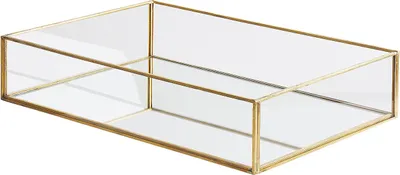 Produktbild von BELIANI Dekotablett Transparent/Gold Glas/Metall Spiegeleffekt Rechteckig Elegant