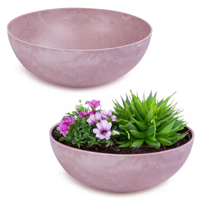 Image de Jardinière ronde ventrue de 20 cm pour l'extérieur, vieux rose marbré
