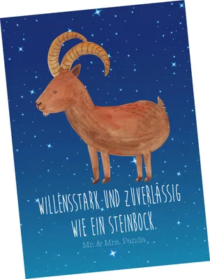 Produktbild von Mr. & Mrs. Panda Grußkarte Sternzeichen Steinbock - Sternenhimmel Blau - Geschenk, Postkarte, Ansichtskarte, Geburtstag Dezember, Ziege, Januar, Ansichtskarten, bildkarte