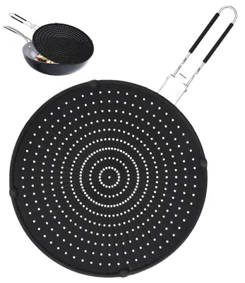 Silikonspritzschutz für Pfannen, 32 cm, klappbarer Griff, schwarz