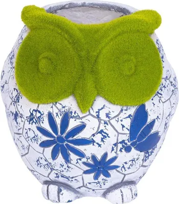 Produktbild von PROREGAL Eule mit einem Blumentopf, blauer Ornament, Keramik, 26,5x24x27,5cm