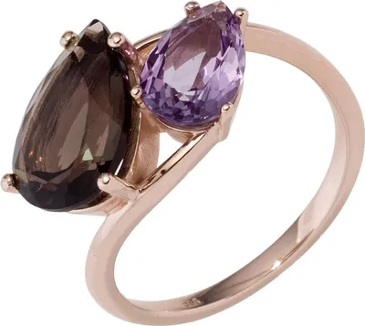Produktbild von JOBO Damen Ring 585 Gold Rotgold 1 Rauchquarz braun 1 Amethyst lila violett Goldring Größe 56