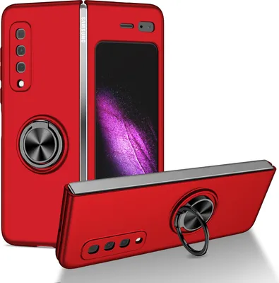 Produktbild von Samsung Galaxy Fold Hülle, Dünn Hart PC Schutzhülle mit Ringhalter Ständer für Samsung Galaxy Fold 2019 Rot