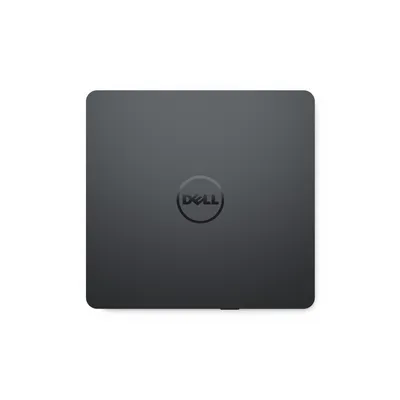 The top view of a black Dell external DVD drive on a white background.