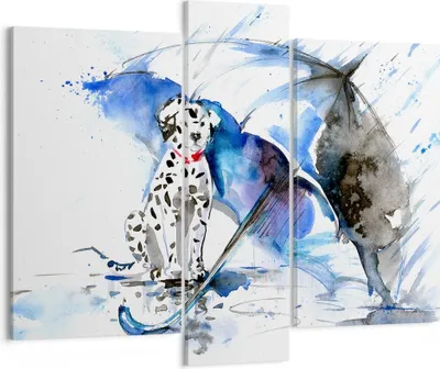 Produktbild von Bild auf Leinwand - Leinwandbild - Hund Regenschirm Regen Wetter - 95x80cm - Wand Bild - Wanddeko - Leinwanddruck - Bilder - Kunstdruck - Wanddekoration - Leinwand bilder - Wandkunst - CB95x80-3044