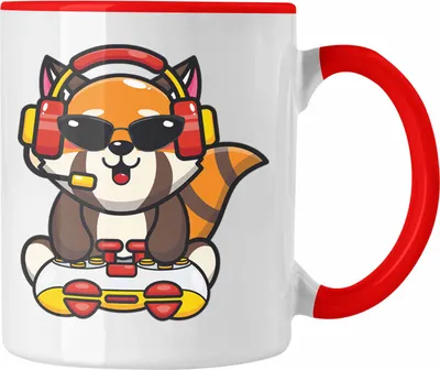 Produktbild von Trendation - Gaming Panda Tasse Kinder Geschenkidee für Jungs Mädchen Lustige Grafik Gaming Jungen Gamer (Rot)