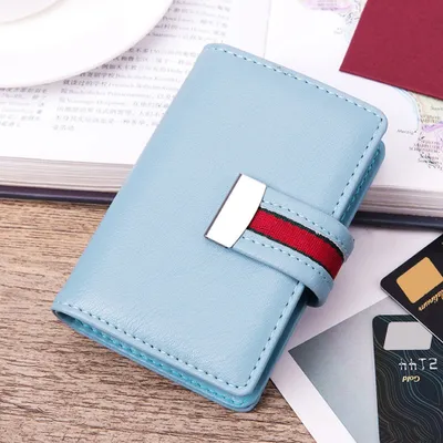 Image de Mini porte-cartes avec protection RFID pour femmes, cuir PU, porte-cartes bancaires, porte-cartes de visite, bleu