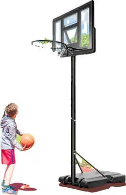 Produktbild von Basketballkorb, höhenverstellbar 230-305 cm, 110x70 cm Rückwand, 90x60x15 cm Basis, 45 cm Korbdurchmesser, inklusive Räder