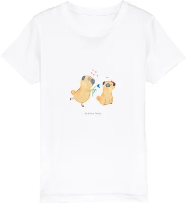 Produktbild von Mr. & Mrs. Panda Kleinkinder T-Shirt Mops Verliebt 3-4 Jahre (98/104) - Weiß - Geschenk, Liebe, Hund, Möpse, Knuffig, Kinder-T-Shirt, Mädchen, Bio Kinder, Kindershirt