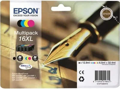 Obrázek produktu pro Epson Pen and crossword Multipack 4-colours 16XL DURABrite Ultra Ink, Černá, Azurová, Purpurová, Žlutá, Inkoust na pigmentové bázi, Inkoust na pigmentové bázi, 12,9 ml, 6,5 ml, 1 kusů