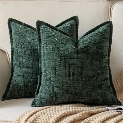 Productafbeelding van Kussensloop chenille, 40x40 cm, donkergroen, set van 2