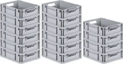 Produktbild von SuperSparSet 16x Eurobox NextGen Grip | HxBxT 12x30x40cm | 11 Liter | Griffe offen | Glatter Boden | Grau | Eurobehälter, Transportbox, Transportbehälter, Stapelbehälter