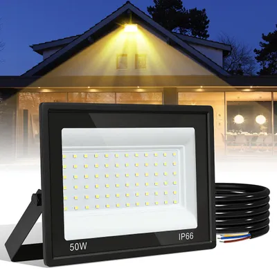Produktbild von Faziango 5er 50W LED Strahler Außen Fluter Scheinwerfer IP66 Wasserdicht Außenstrahler für Sportplatz Garage 3000K Warmweiß Baustrahler