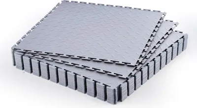 Obrázek produktu pro VEVOR PVC podlaha do garáže, 16 balení 513x513x5 mm, dílenská podlaha, průmyslová podlaha, pokládka na zacvaknutí, protiskluzové PVC rohože s diamantovou deskou do dílny, skladu, nářaďovny, světle šedá barva